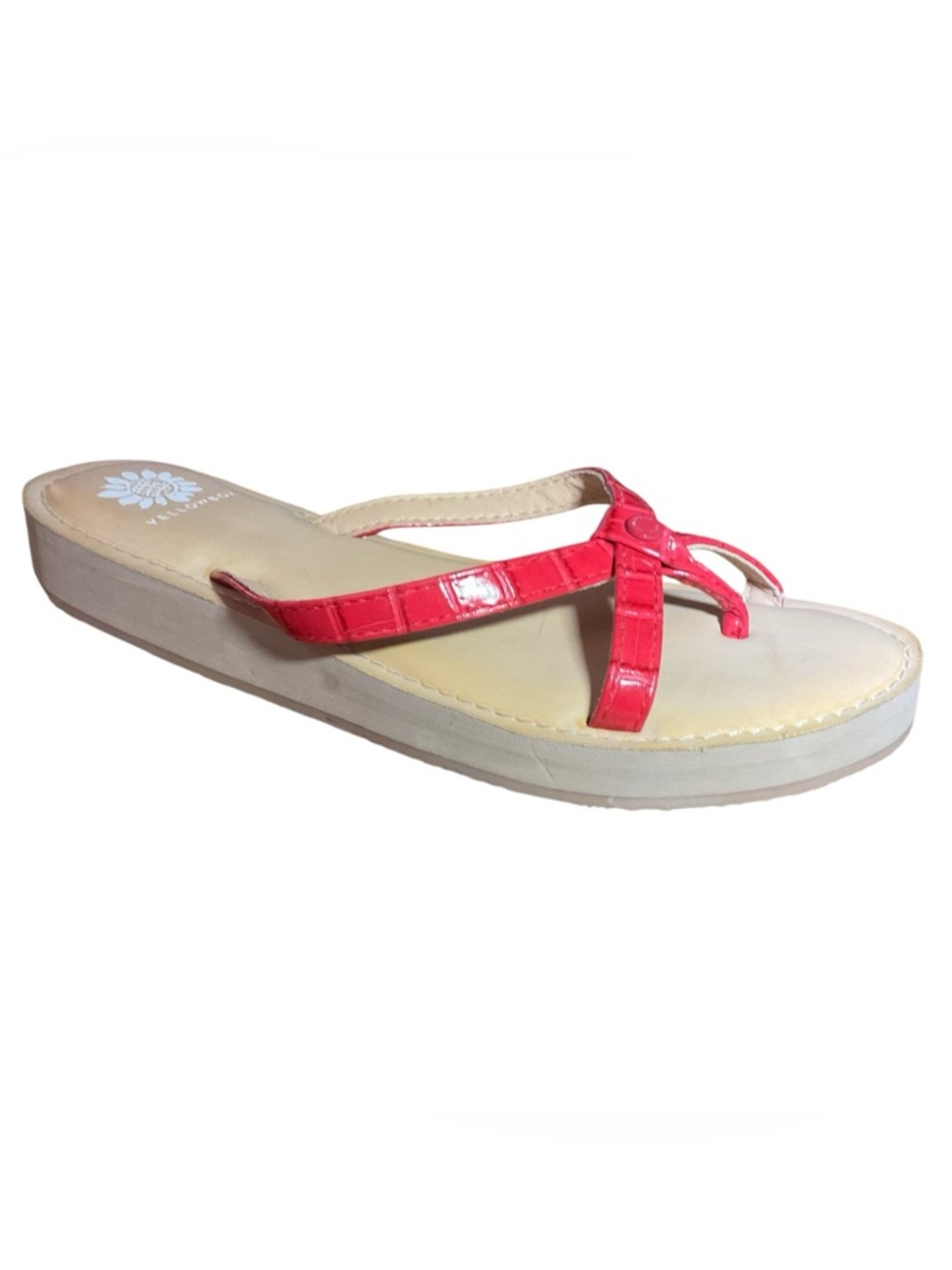 Yellow Box Aesy thong sandal Size 10 criss-cross straps glossy red EVA footbed